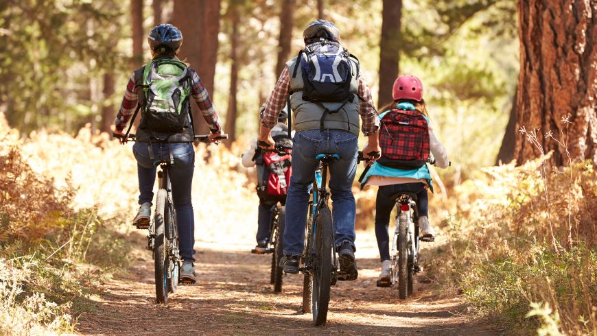 Familie, die einen Weg im eBike erkundet