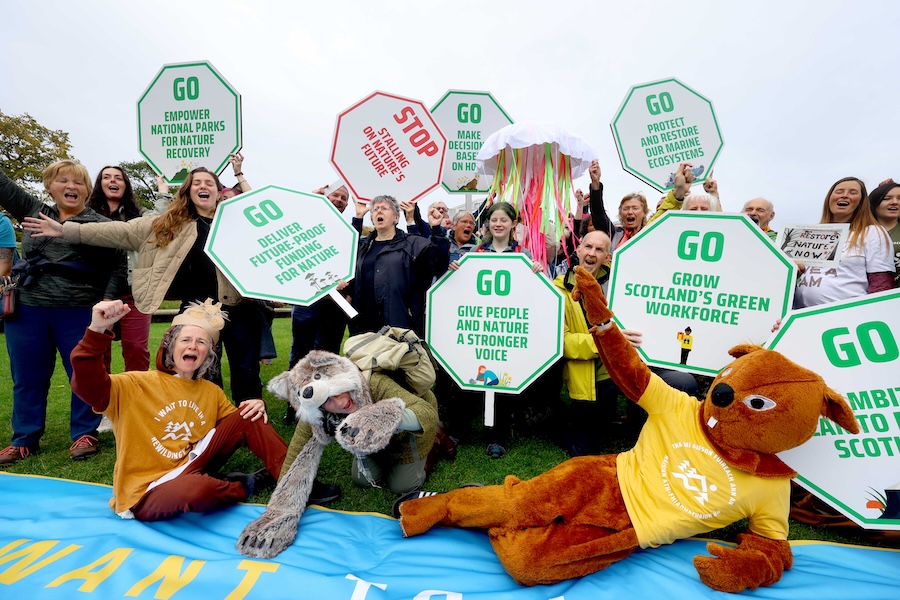 Stunt outside Holyrood calls on Scottish government to stop stalling and start rewilding