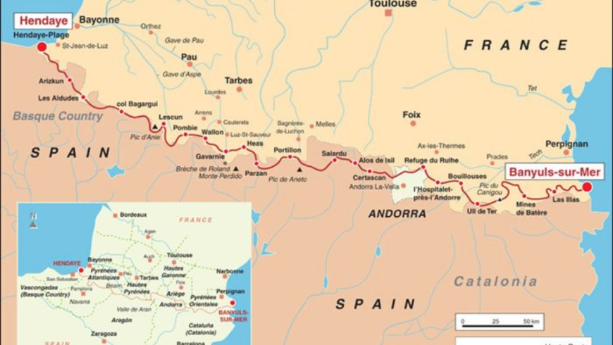 Übersichtskarte der Pyrenäen-Haute-Route (HRP).