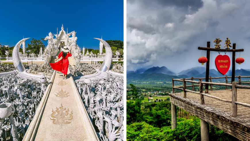 Wat Rong Khun in Chiang Rai Chiang Mai Thailand und Aussichtspunkt Yun Lai - Pai, Thailand