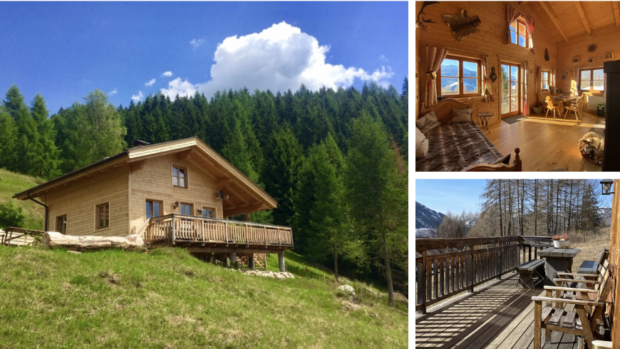Schnuckelina Hütte: Außenansicht, Innenraum und Terrasse.