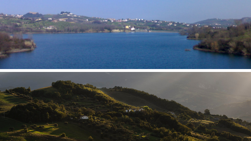 Landschaft im Lake Penne Nature Reserve und den Hügeln, die es umgeben