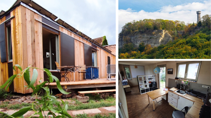 Ökologisches Hausinnere und Berge