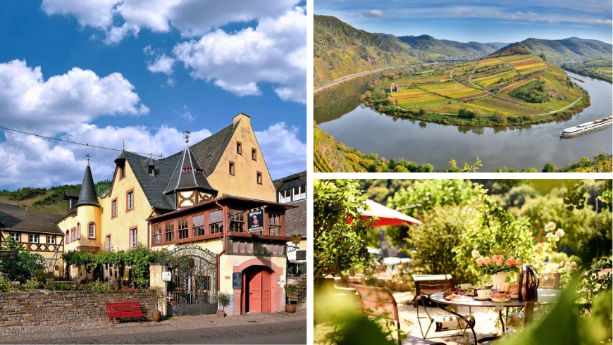 Burg, Fluss und Tisch zwischen Pflanzen im Herzen Deutschlands.