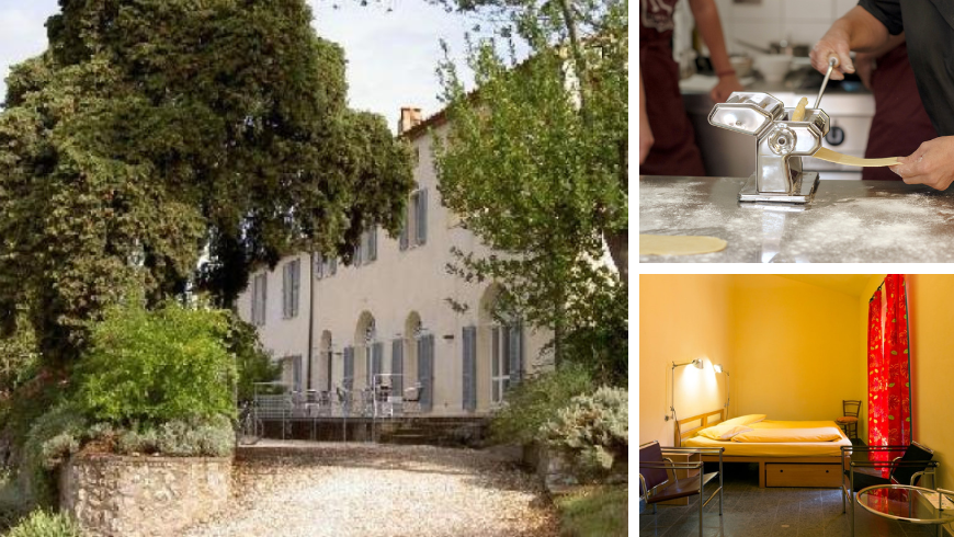 Blick auf den Garten von Podere Riparbella, ein Zimmer und Kochkurs