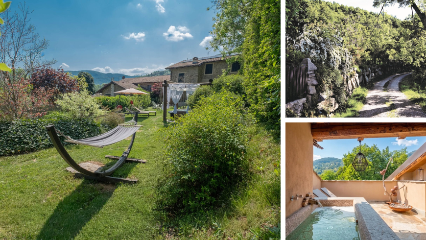 Garten der Häuser, Balkon mit kleinem Pool und Wanderwegen