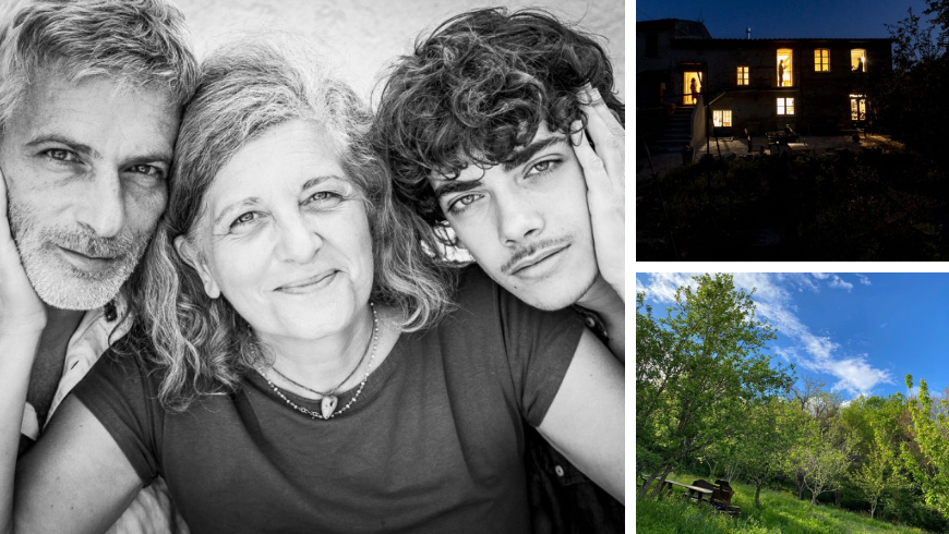 Porträt von Lelia, Antonio und Diego und Häuschen mit Umgebung