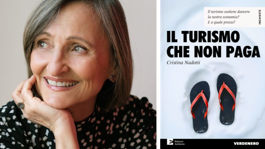Cristina Nadotti und Buchcover von "Der Tourismus, den du nicht bezahlen kannst"