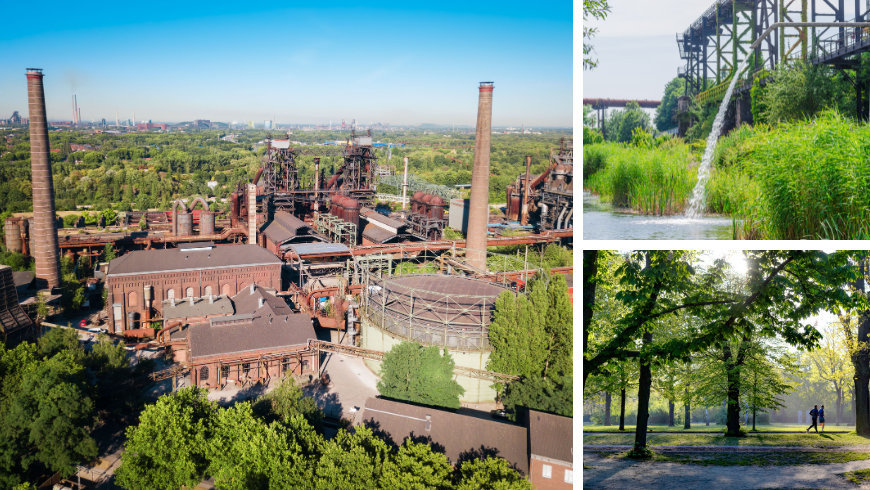 Landschaftspark Duisburg-Nord, ein ehemaliges Industriegelände in Deutschland, das in einen grünen öffentlichen Park und Ökotourismusziel umgewandelt wurde