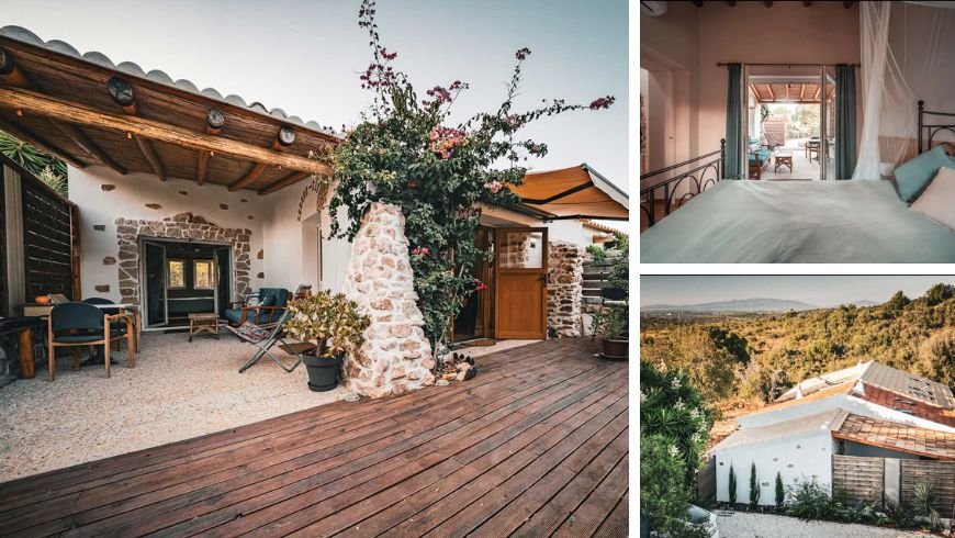 Umweltfreundliche Unterkunft an der Algarve, umgeben von Natur, mit nachhaltiger Architektur, einheimischer Vegetation und einer ruhigen Umgebung im Freien.